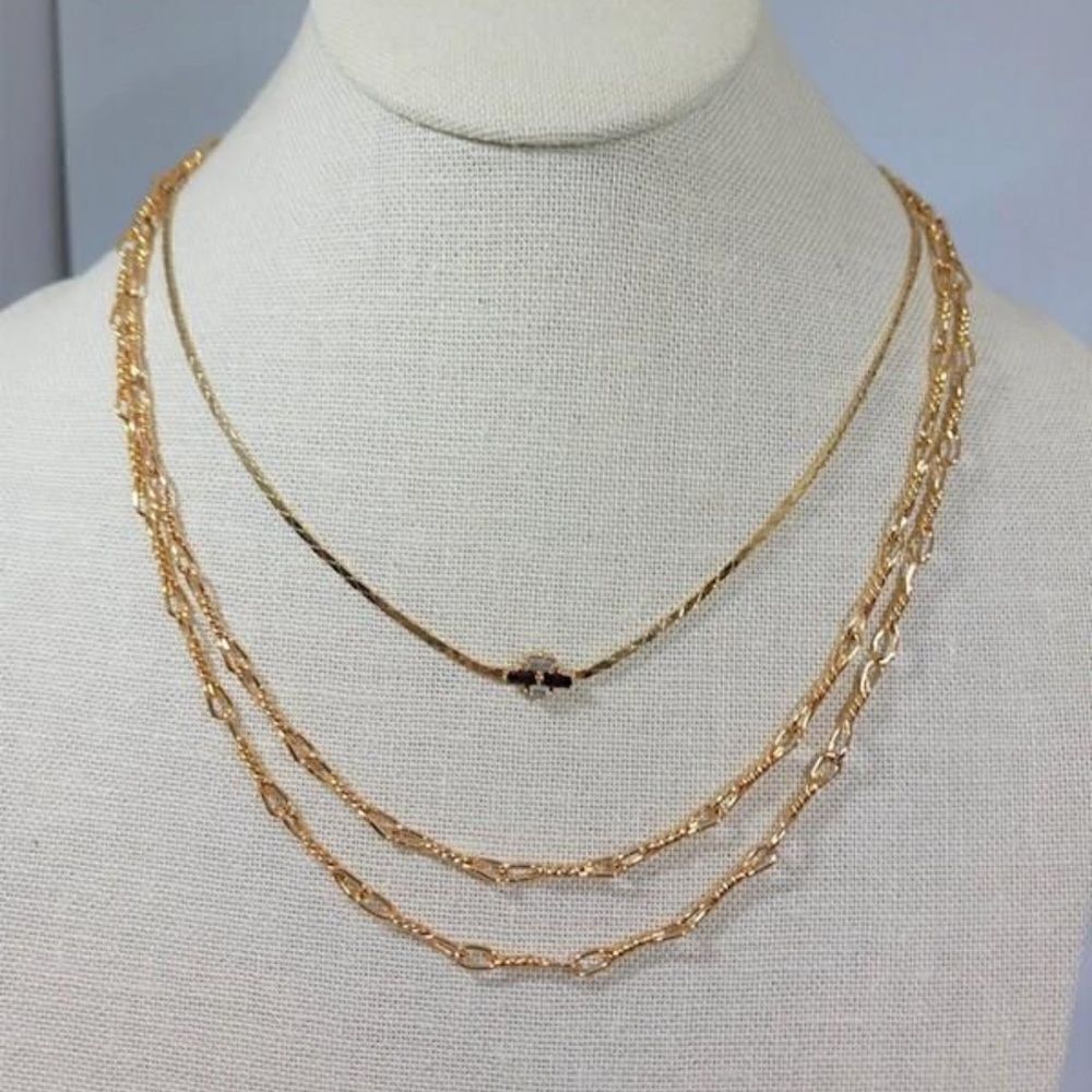 Christian Dior Necklace‎ Set Women Gold Baguette Crystal Vintage OS